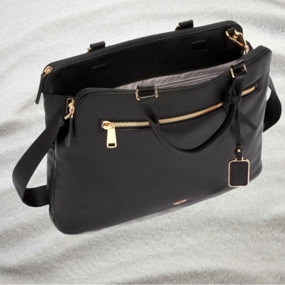 Tumi Black Laptop Bag with Gold Accents